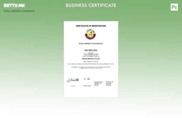 модерен стил Катар сертификат за регистрација на бизнис Шаблон за Word и PDF шаб